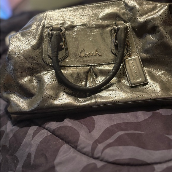 Coach Ashley Metallic Shimmering Silver Bag - Picture 2 of 12